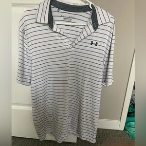 White and grey stripped UA golf polo